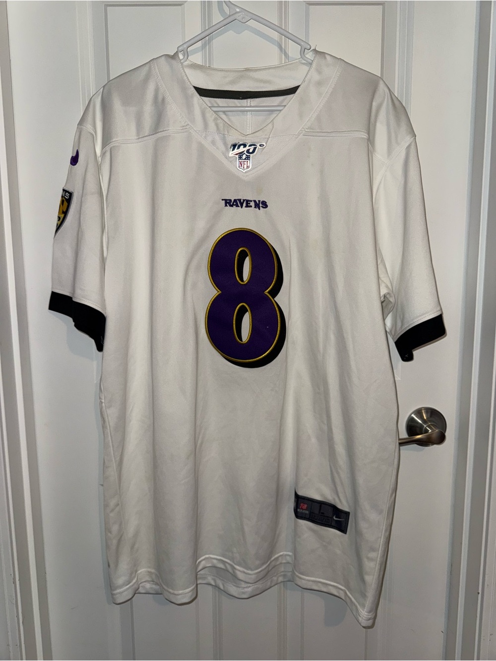 NFL Baltimore Ravens White #8 Jersey with Purple and Black Accents